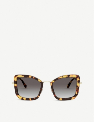 Miu Miu Mu 55vs 51 Tortoiseshell-print Square-framed Acetate And Metal Sunglasses In Brown