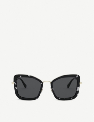 Miu Miu Mu55vs Metal And Acetate Square-frame Sunglasses In Brown