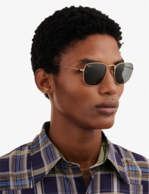 Shop Ray Ban Ray-ban Men's Gold Rb3857 Frank Legend Metal And Acetate Square Sunglasses