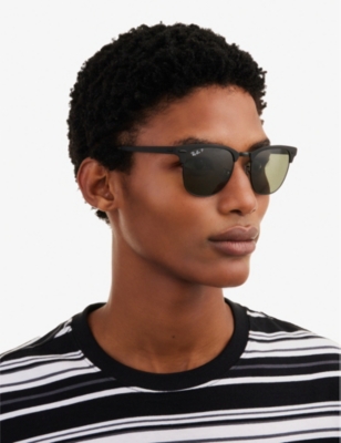 Ray Ban Clubmaster Metal Sunglasses Black Frame Green Lenses Polarized 51-21 In Black