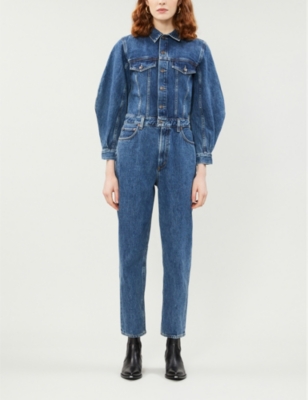 AGOLDE Balloon sleeve denim jumpsuit Selfridges