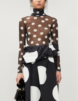 DRIES VAN NOTEN - Polka dot turtleneck stretch-mesh top