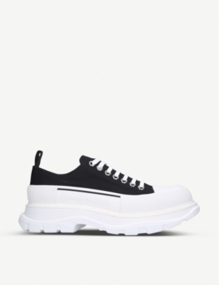 Shop Alexander Mcqueen Men's Blk/white Men's Tread Low-top Canvas Trainers