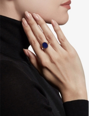 Shop Astley Clarke Women's Yellow Gold Floris 18ct Yellow Gold-plated Vermeil Silver And Lapis Ring