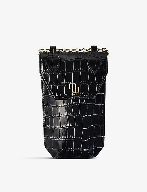 MAJE: Croc-embossed leather phone bag