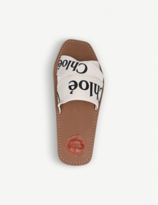 Shop Chloé Chloe Women's White Woody Logo-print Canvas Sandals