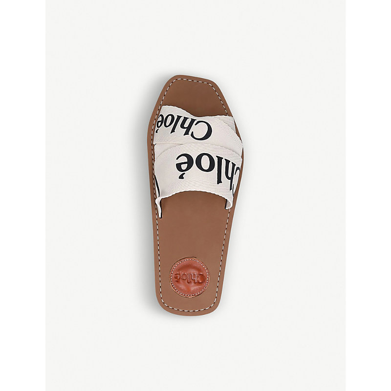Shop Chloé Chloe Women's White Woody Logo-print Canvas Sandals