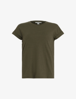 Allsaints Womens Khaki Green Anna Crewneck Cotton T-shirt