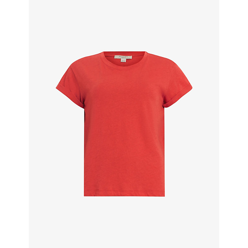 Shop Allsaints Womens Red Anna Crewneck Cotton T-shirt