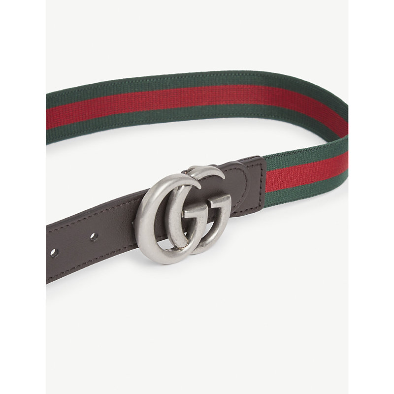 Shop Gucci Girls Green/red/green Kids Gg Web Stripe Elastic Belt 2-8 Years