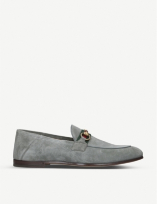 GUCCI Brixton web embellished suede loafers Selfridges