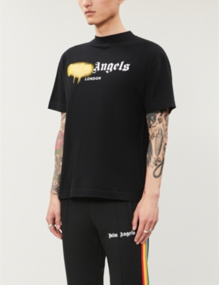 Palm Angels Logo-print Cotton-jersey T-shirt In Black Yellow