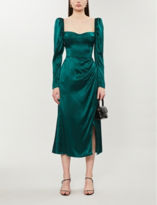 reformation green silk dress