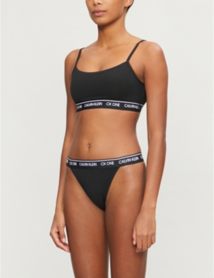 Calvin Klein Ck One Unlined Cotton-blend Bralette In 001 Black