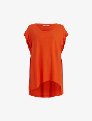 Allsaints Sanza Asymmetric-hem Cotton And Linen-blend Tank Top In Pop Orange
