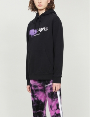 Palm Angels Spray Logo-print Cotton-jersey Hoody In Black Purple
