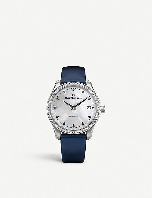 CARL F BUCHERER: 00.10922.08.79.99 Manero Autodate stainless steel, diamond, sapphire and mother-of-pearl watch