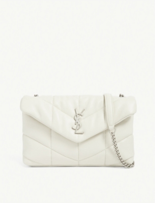 Saint Laurent Loulou Puffer Small Leather Shoulder Bag in White