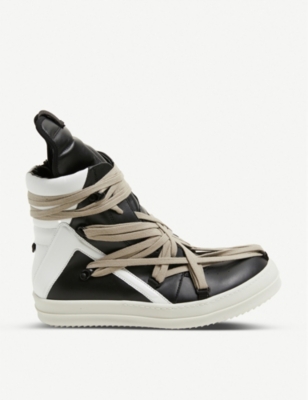 RICK OWENS - Lace-trimmed leather high-top trainers | Selfridges.com
