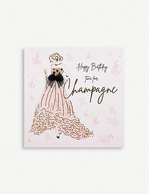 FIVE DOLLAR SHAKE: Happy Birthday Time For Champagne greetings card 16.5cm x 16.5cm