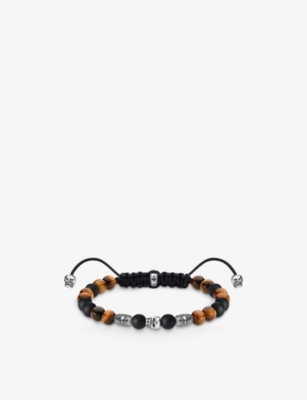 THOMAS SABO: Rebel Kingdom Skull sterling silver, obsidian and tiger’s eye woven bracelet