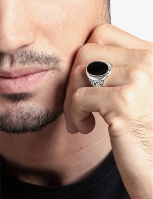 THOMAS SABO: Oval sterling-silver and onyx signet ring