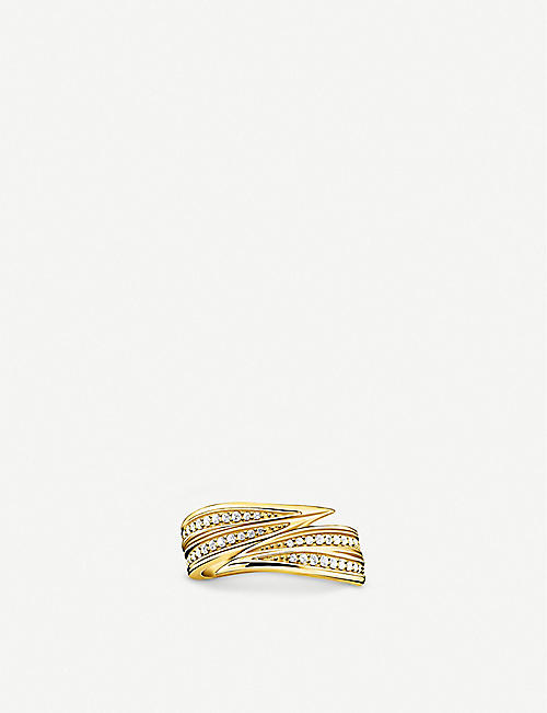 THOMAS SABO: Magic leaf yellow gold-plated sterling silver and zirconia ring