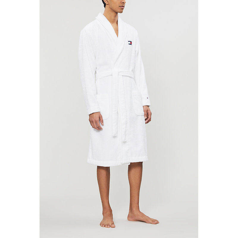 Tommy Hilfiger Logo-embroidered Cotton-towelling Robe In Pvh Classic White