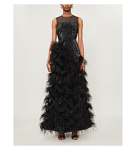 Huishan Zhang GRACE FEATHER-APPLIQUÉ SEQUINNED GOWN