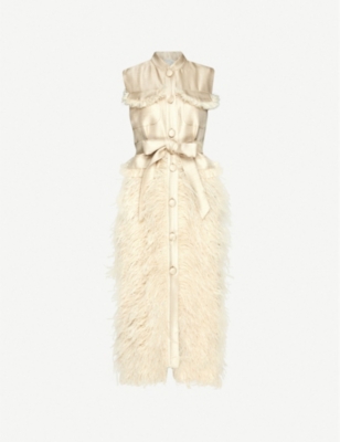 Huishan Zhang Celia Feather Trim Twill Midi Dress Selfridges Com