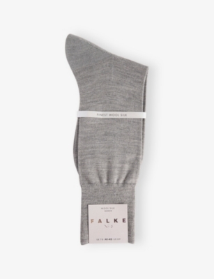 Shop Falke Mens Light Grey Melange No3 Wool-silk Socks