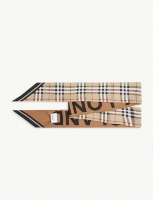 Skinny Checked Silk Scarf in Beige - Burberry