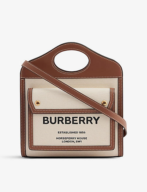 BURBERRY: Pocket mini canvas and leather cross-body bag