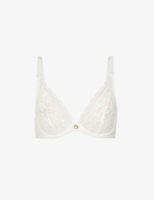Aubade Rosessence Stretch-lace Underwired Plunge Bra In Opale