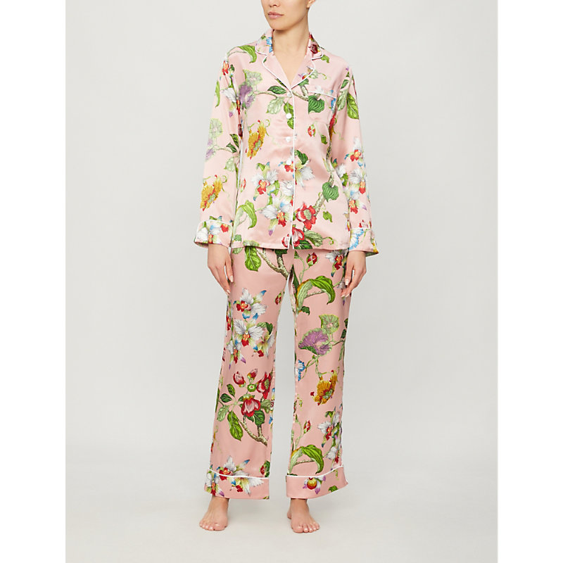 Olivia Von Halle Lila Silhouette-print Silk Pyjama Set in White Womens Clothing Nightwear and sleepwear Pyjamas 