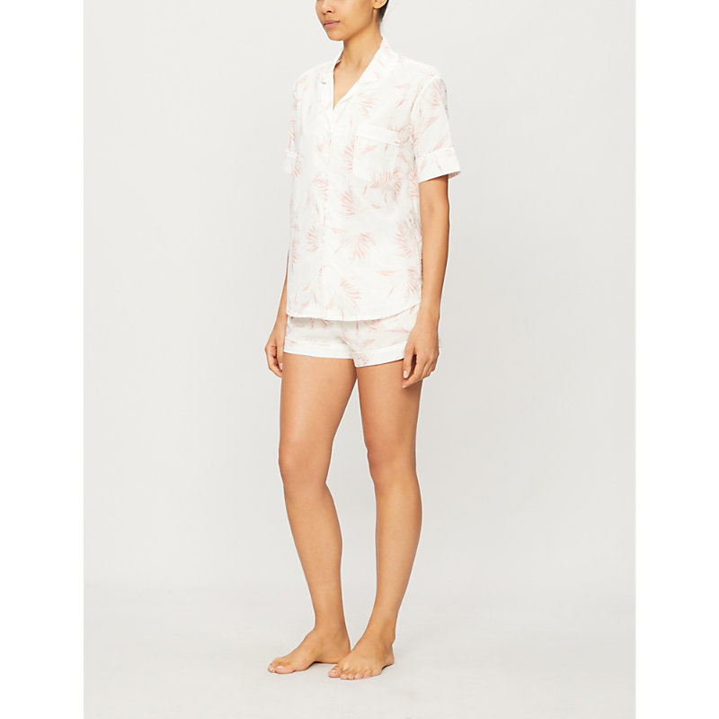 Shop Desmond And Dempsey Womens White Pink Deia Organic Cotton Pyjama Set