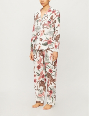 Shop Desmond And Dempsey Womens Creamsoleia Jungle-print Organic Cotton Pyjama Set In Cream Multi