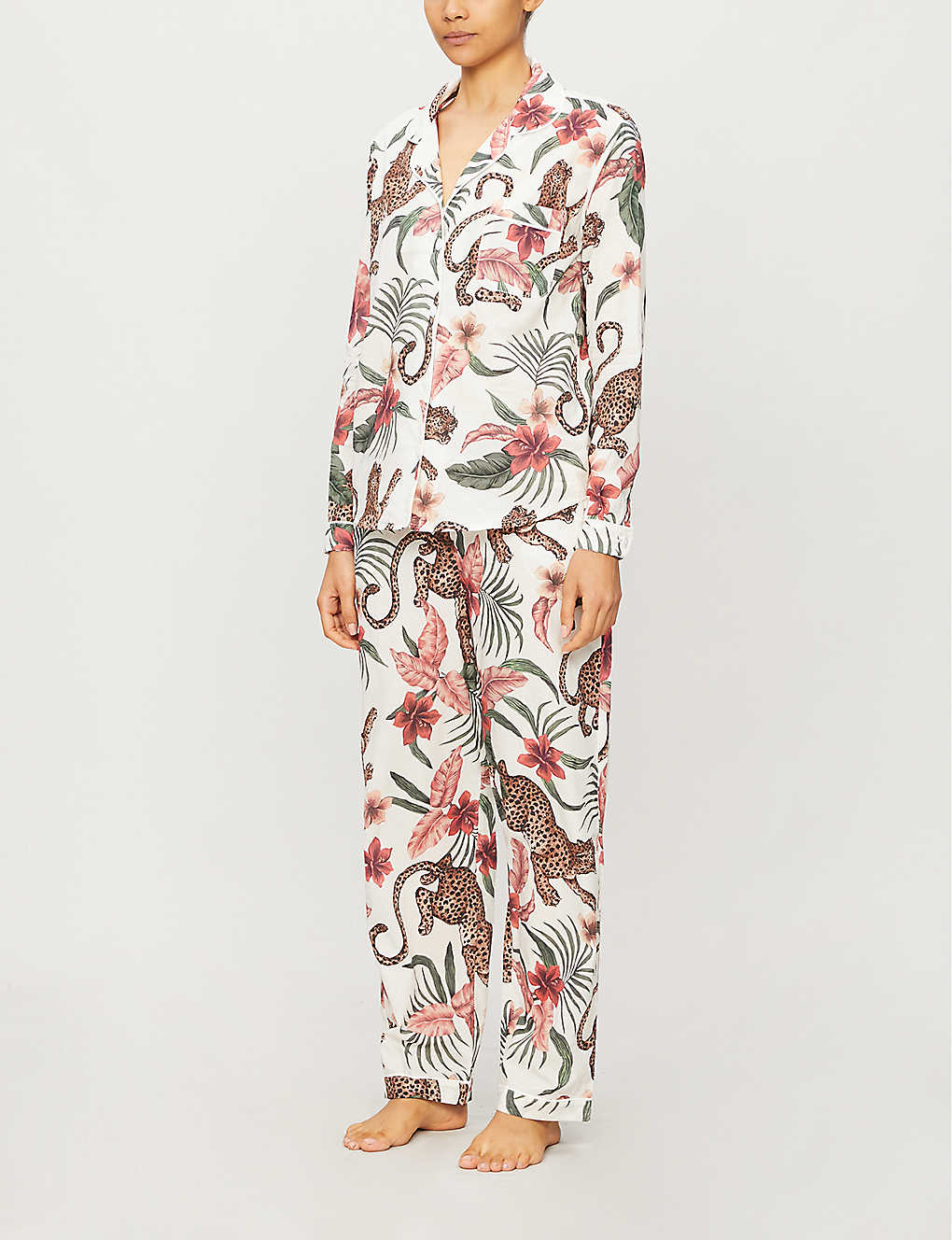 Shop Desmond And Dempsey Women's Cream Multi Soleia Jungle-print Organic Cotton Pyjama Set