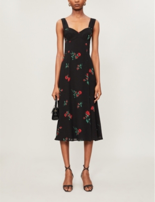 reformation lacey abstract print crepe midi dress