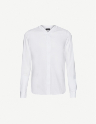 Icon cotton V-neck collarless shirt 