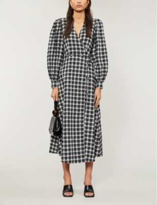 ganni gingham wrap dress