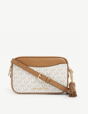 MICHAEL MICHAEL KORS: Jet Set MK logo print leather camera bag