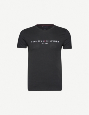 Shop Tommy Hilfiger Men's Jet Black Logo-print Cotton-jersey T-shirt
