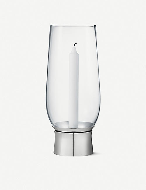 GEORG JENSEN: Lumis Hurricane glass and stainless steel candle holder 30cm