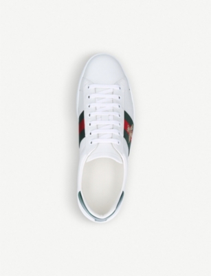 Shop Gucci Men's White Men's New Ace Bee Leather Trainers