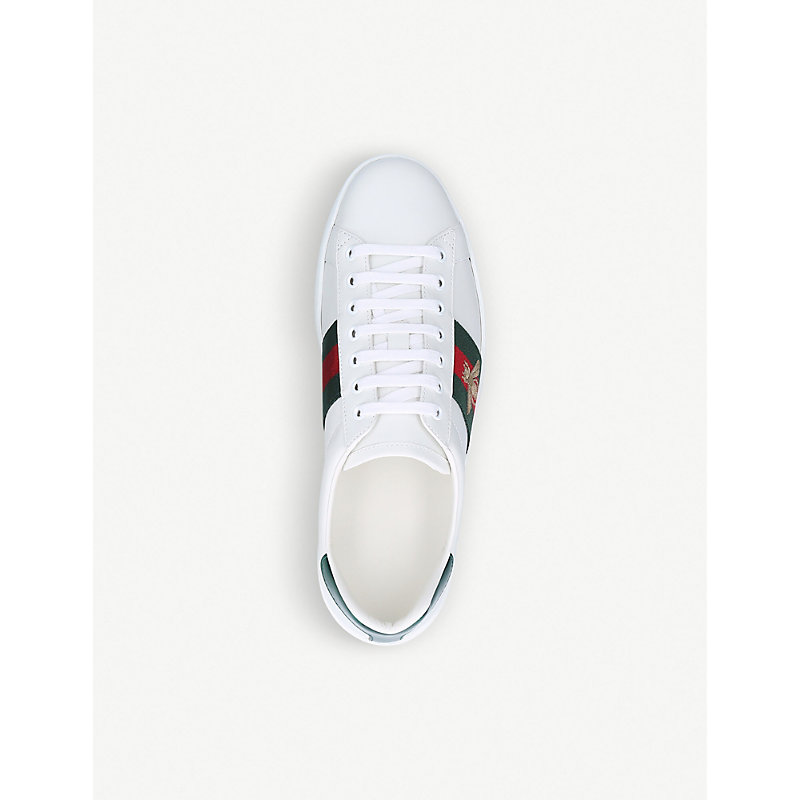 Shop Gucci Mens White Men's New Ace Bee Leather Trainers