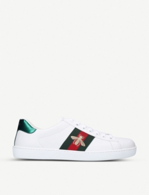 Shop Gucci Men's White Men's New Ace Bee Leather Trainers