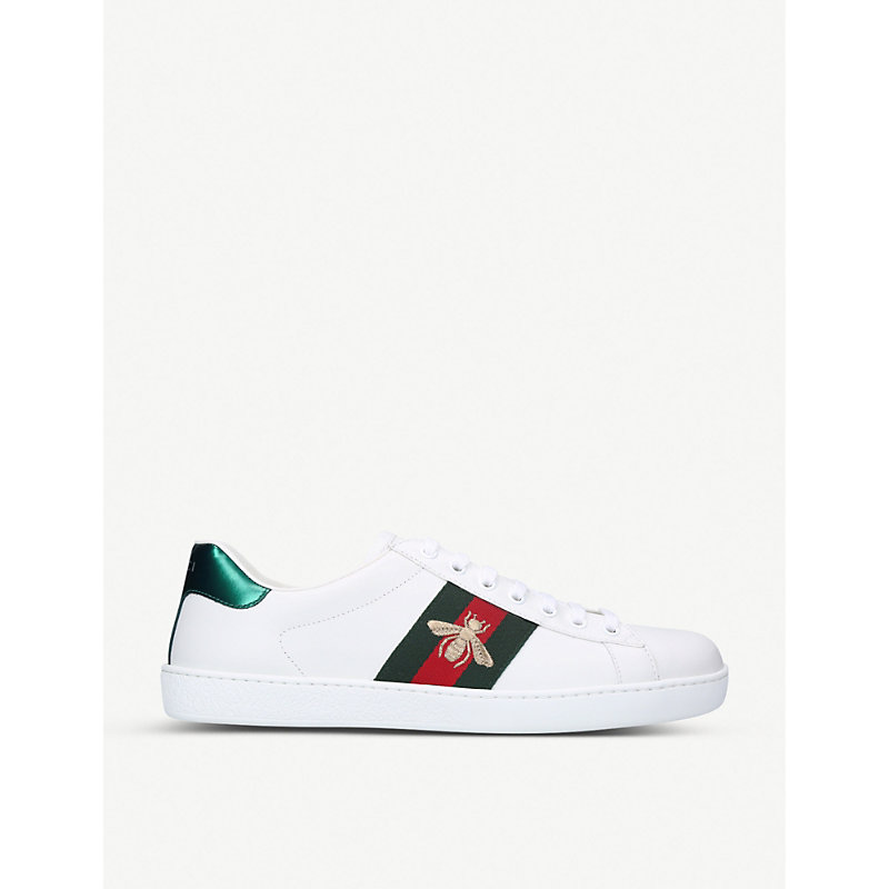 Shop Gucci Men's New Ace Bee Leather Trainers In White