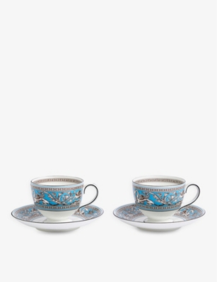 Wedgwood Florentine Turquoise Fine Bone China Cup And Saucer Set Of Two