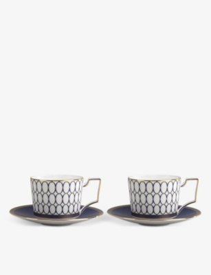 WEDGWOOD: Renaissance Gold fine bone china cups and saucers set of two